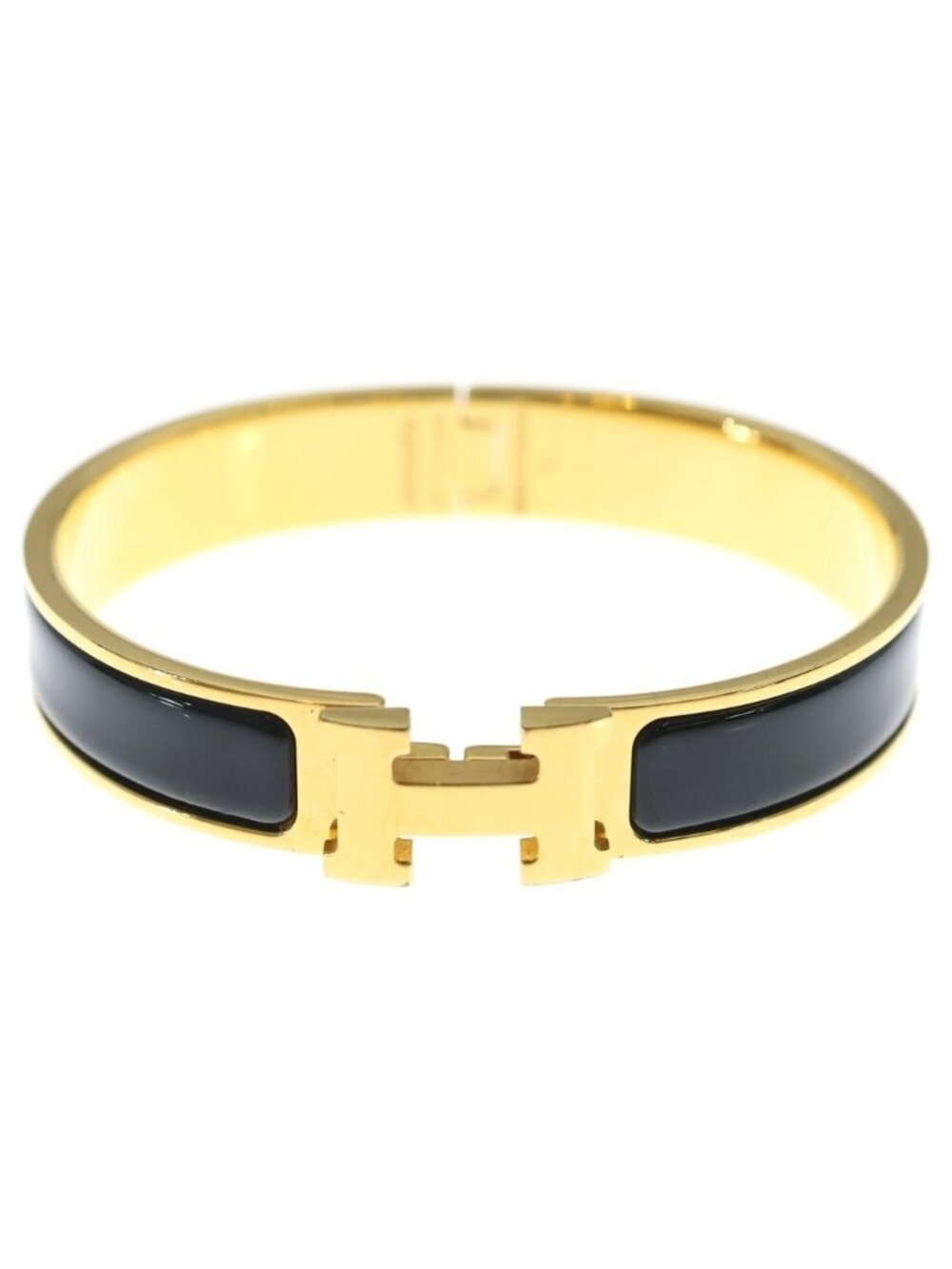 Hermes Clic H PM Metal Enamel Bracelet Bangle Gold Black